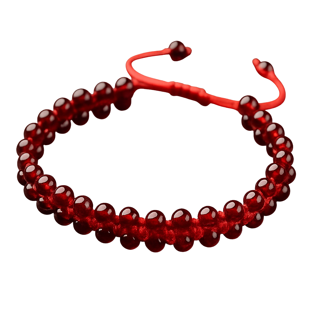 Bracelet en Grenat Rouge Naturel – Perles Ronde & Cordon Tissé