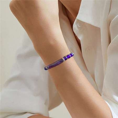 Bracelet Améthyste &amp; Cœur Argenté