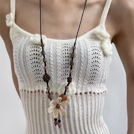 Collier Fleur en Bois Naturel