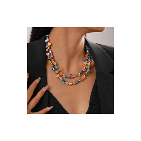 Collier Orange en Pierres Naturelles – Double Rang Chic
