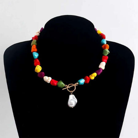 Collier Multicolore & Perle Blanche