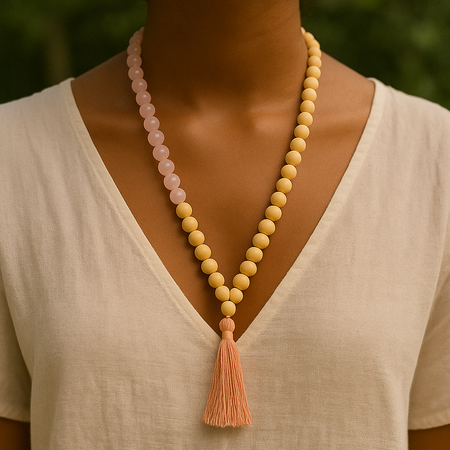 Collier Gland Bohème – Bois Naturel & Pierre Énergétique